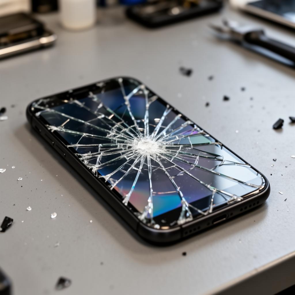 Smartphone with a shattered screen